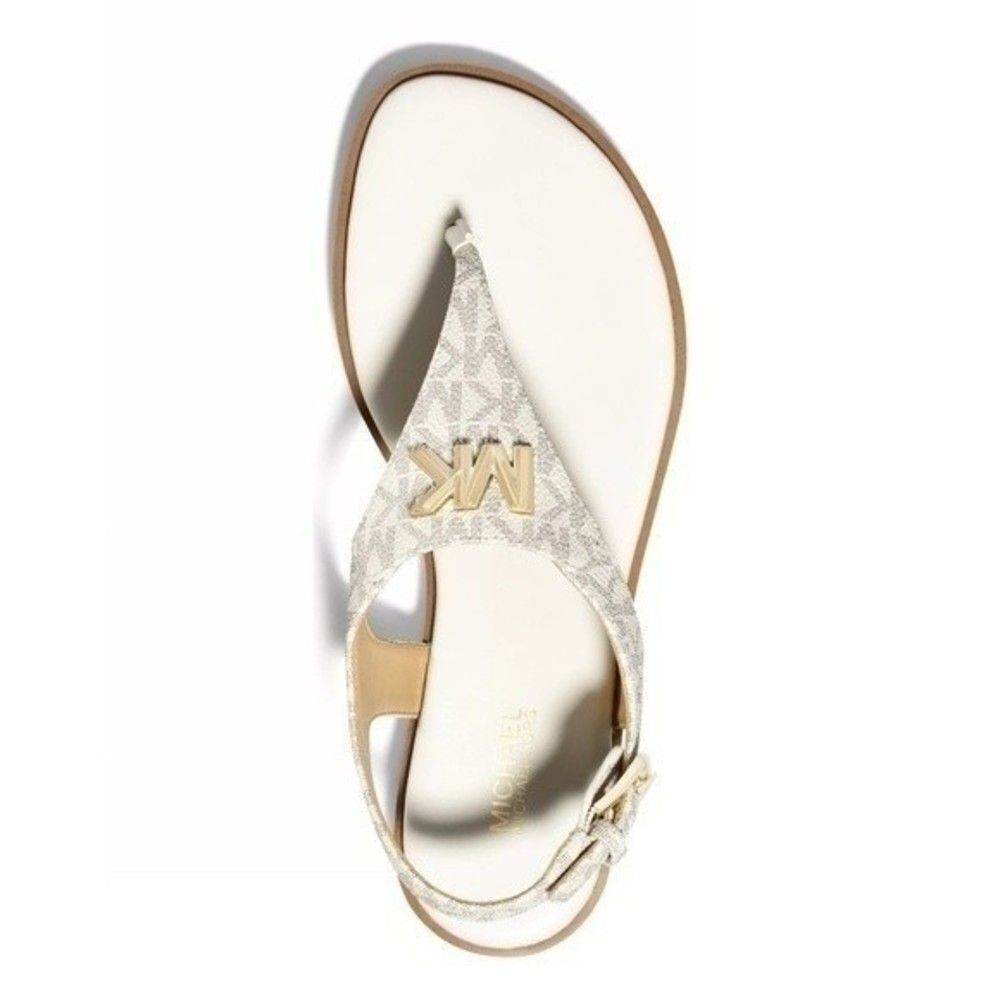 New! MICHAEL KORS Women's MK Logo Jilly T-Strap Sandals Shoes Open-Toe Vanilla 7 - Picture 2 of 9